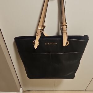 Michael Kors Black Tote with Tan Straps